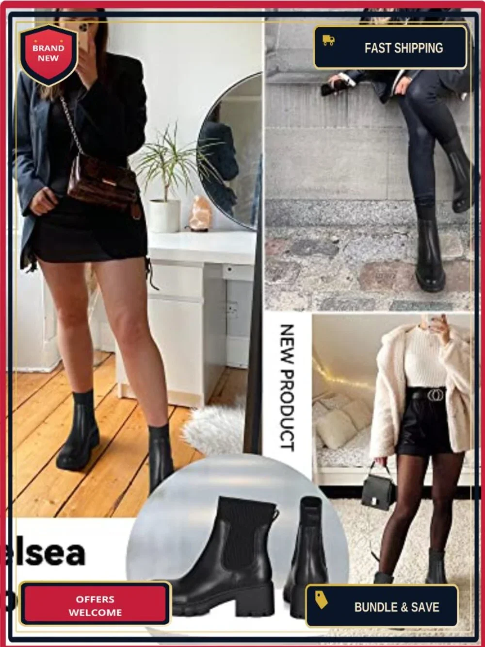 Chunky Platform Chelsea Ankle Boots Lug Sole Slip On Booties Fall Winter